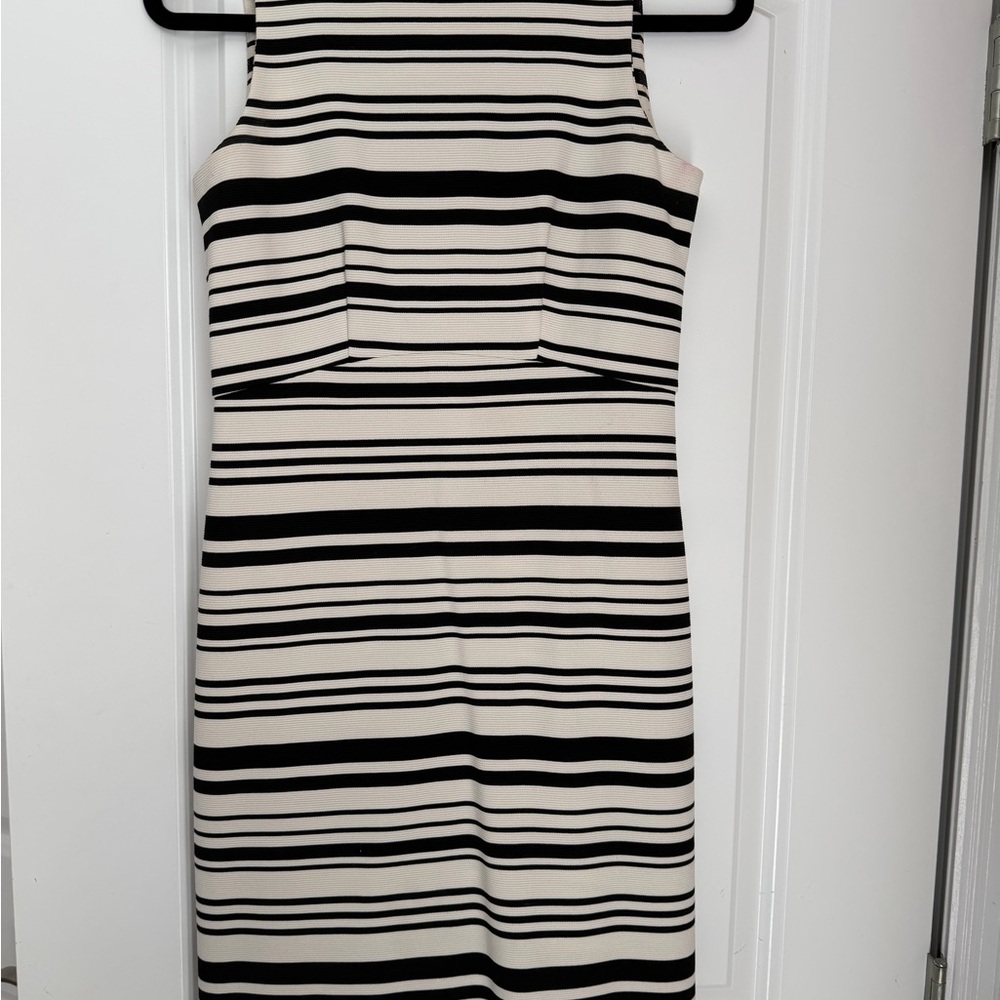 Ann Taylor Black and Cream Striped Midi Dress